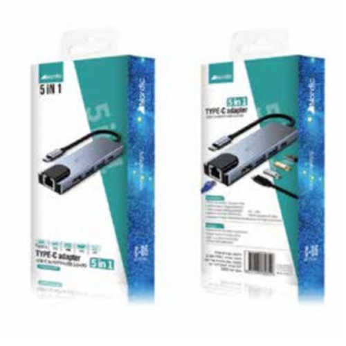 מתאם למחשב טייפ סי 5INI C-08 (רשת +USB+HDMI טעינה ) נורדיק
