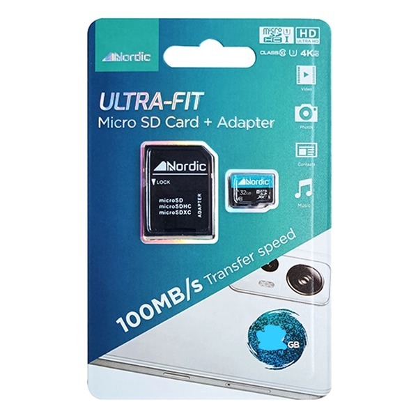 כרטיס זיכרון נורדיק 32 ג'יגה מיקרו + מתאם ל- SD