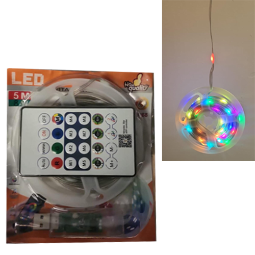 שרשרת ננו לדים 5 מטר עם שלט RGB  צבעוני USB