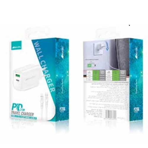 סט הטענה לאייפון מטען קיר מהיר וכבל PD 20W C TO LIGHTNING