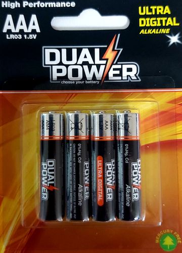 בליסטר 4 סוללות AAA אולטרה אלקליין DUAL POWER