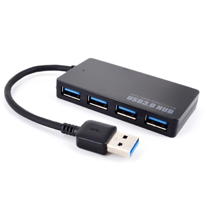 רכזת/מפצל USB3.0 עם 4 פורטים וכבל מובנה, עם כניסה לשנאי (לא כלול)