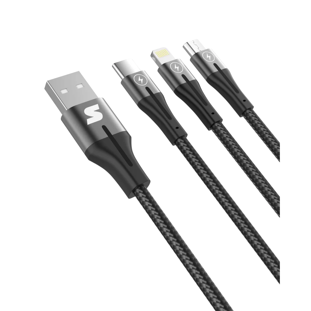 כבל סנכרון וטעינה 3 ב-1-USB to lightning, micro usb and type-c מבית SILVER LINE