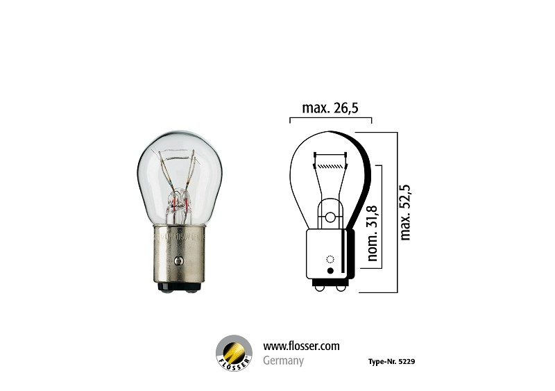 נורת בלם 2 מגעים FLOSSER GERMANY 12V 21\5W * דגם זה נמכר בעשיריות בלבד*