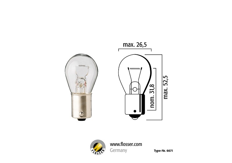 נורת איתות בלם FLOSSER GERMANY 12V 21W * דגם זה נמכר בעשיריות בלבד*