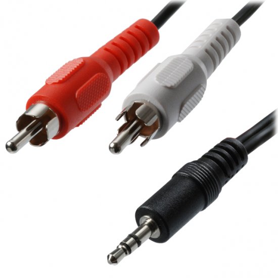 כבל PL 3.5 סטריאו זכר - 2xRCA זכר *מוזהב* מסוכך 5 מטר AUX TO 2RCA